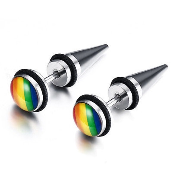 Jewelry - Rainbow pride spiked stud earrings stainless steel